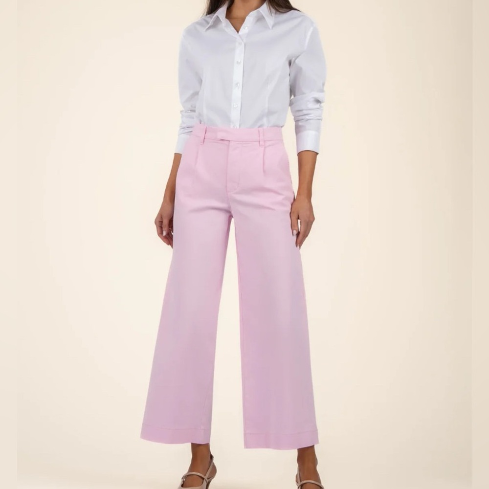 Kut from the Kloth Light Pink High Rise Wide Leg Cropped Pants Size 10